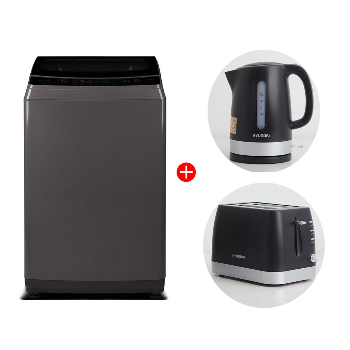 Combo Lavadora Automática Midea MLS-110GE04N 11 kg. + Hervidor Eléctrico Hyundai 1,7 lt. + Tostador de Pan Hyundai HY20THN