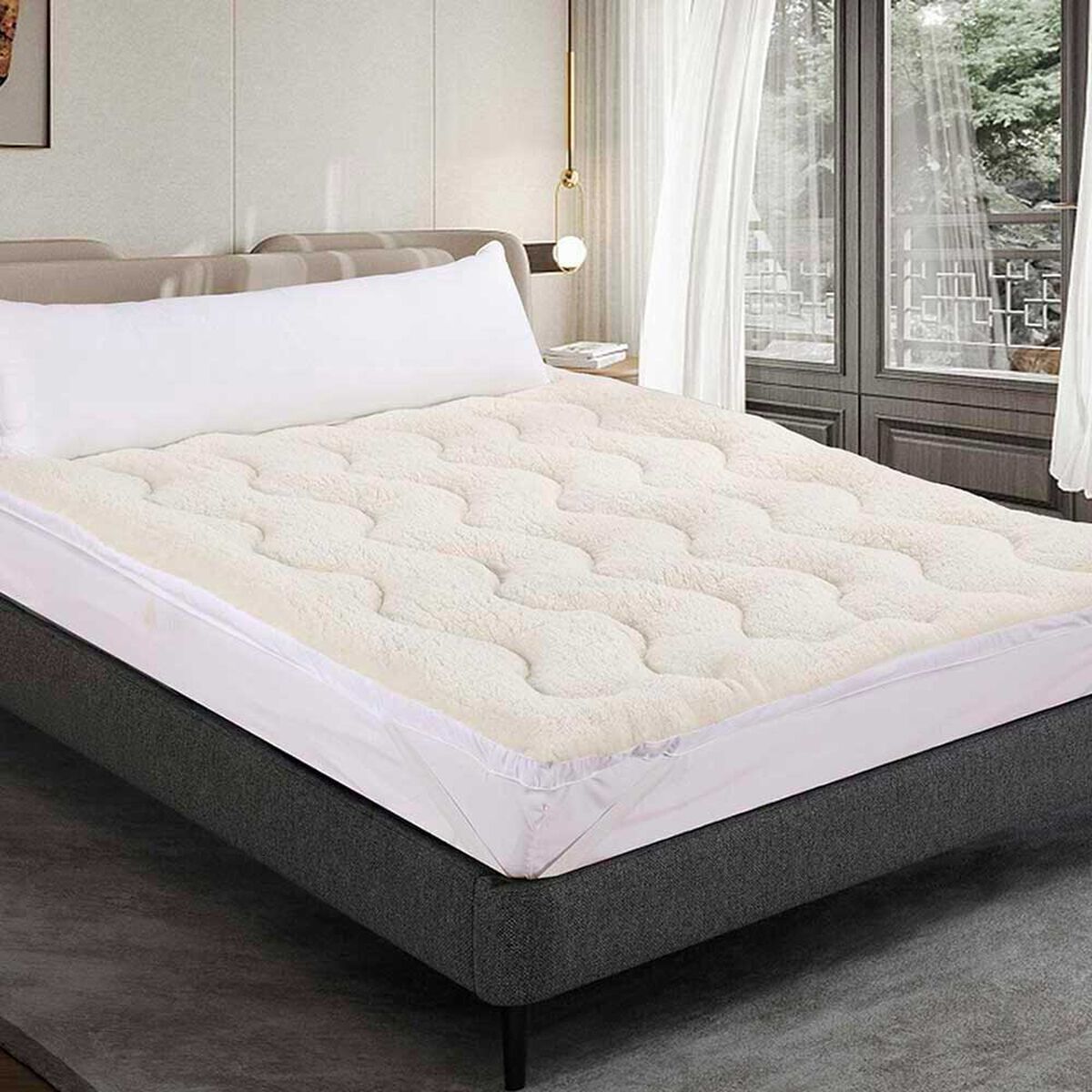 Topper Sherpa Illusions 1,5 Plazas Microfibra Blanco