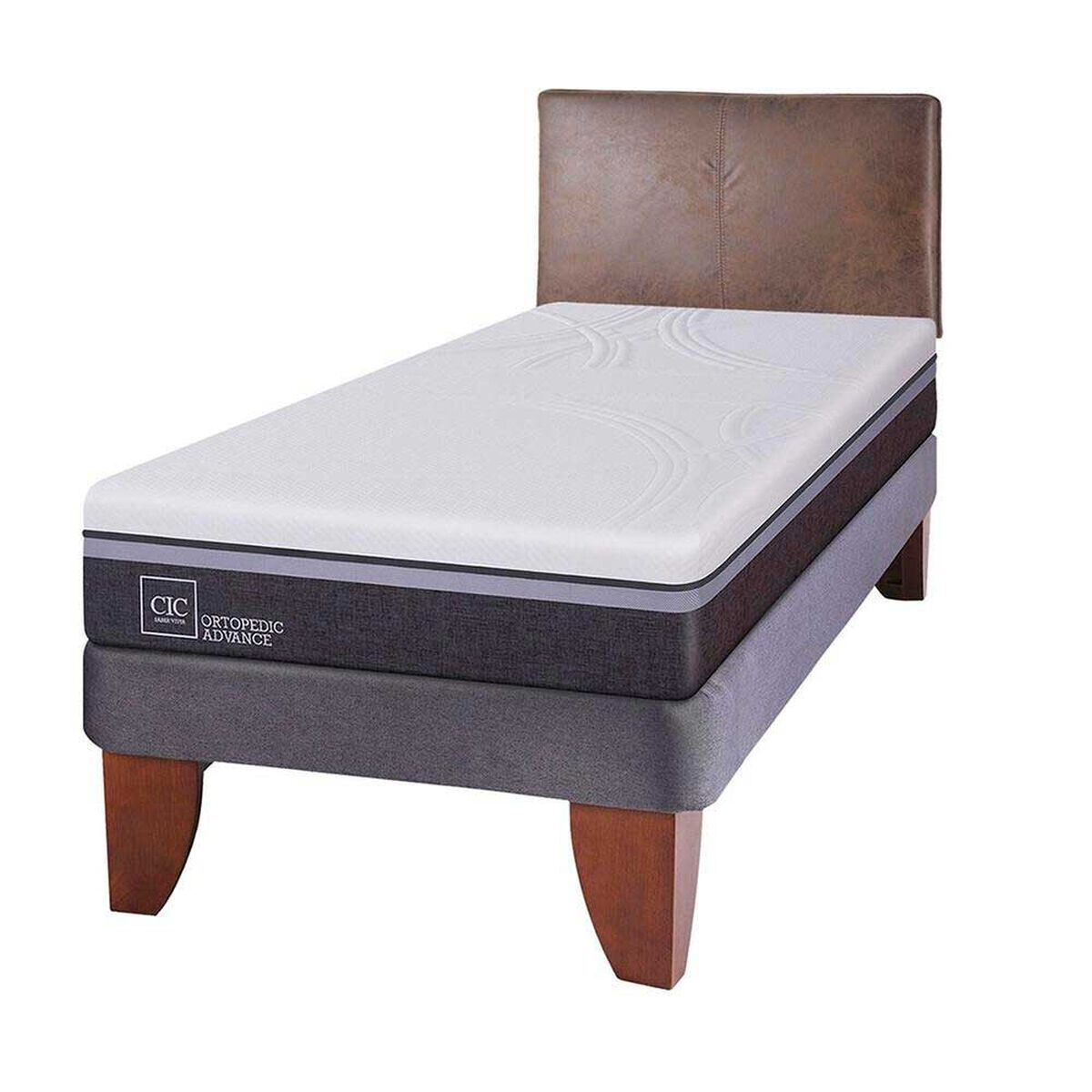 Cama Europea CIC 1,5 Plazas Ortopedic Advance + Respaldo Baker