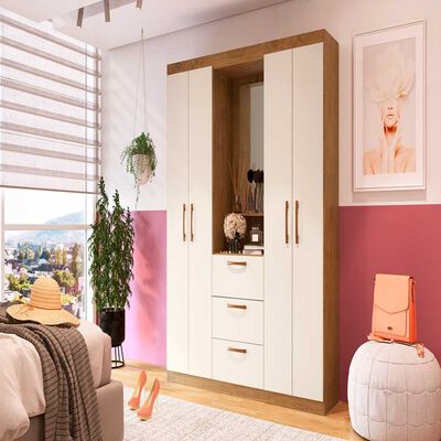 Imagen 1 del producto Closet Almore Uruguay 4 Puertas 3 Cajones Nogueira y Off White