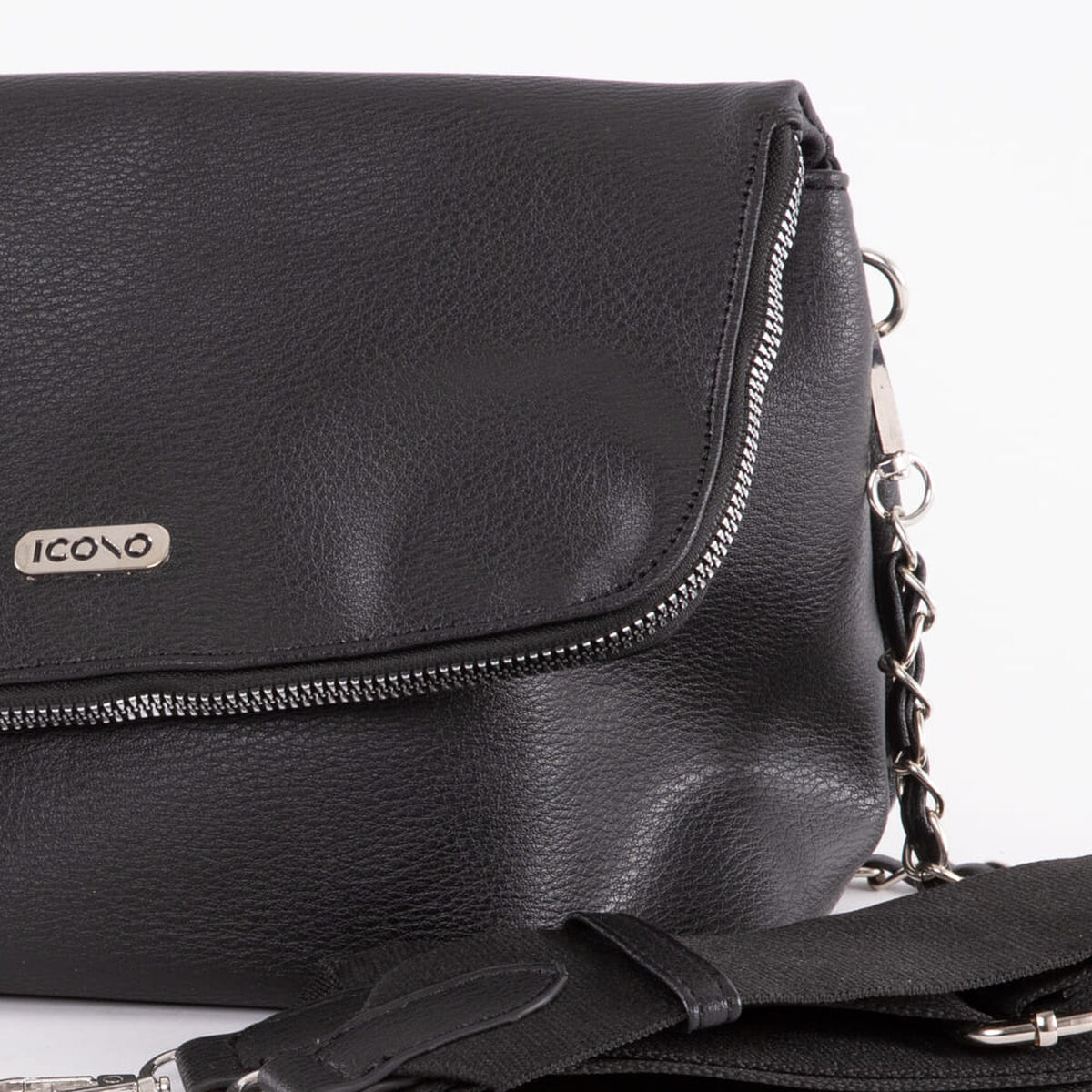 Cartera Cross Bag Negra Eco Cuero Mujer Icono