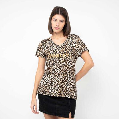 Polera Con Estampado Manga Corta Mujer Fiorucci Animal, Color-1, Color-2, Gris, Negro