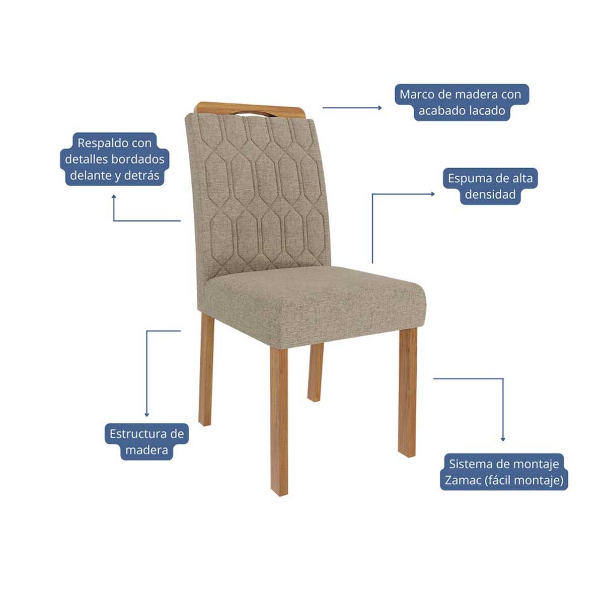 Juego de comedor Decocasa Louis 4 Sillas Off White