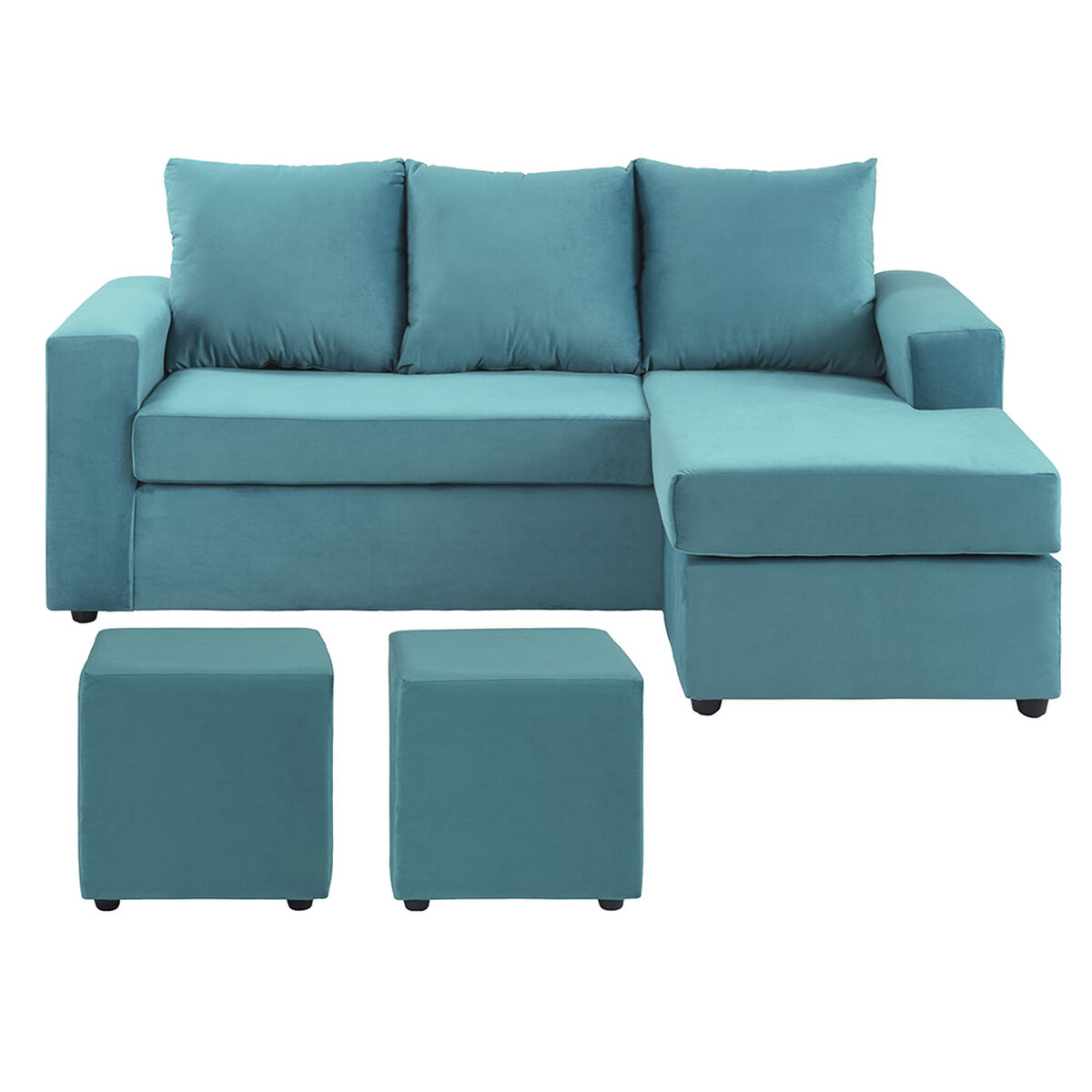 Sofá Seccional Bodevir Cali 3 Cuerpos + 2 Pouf Turquesa
