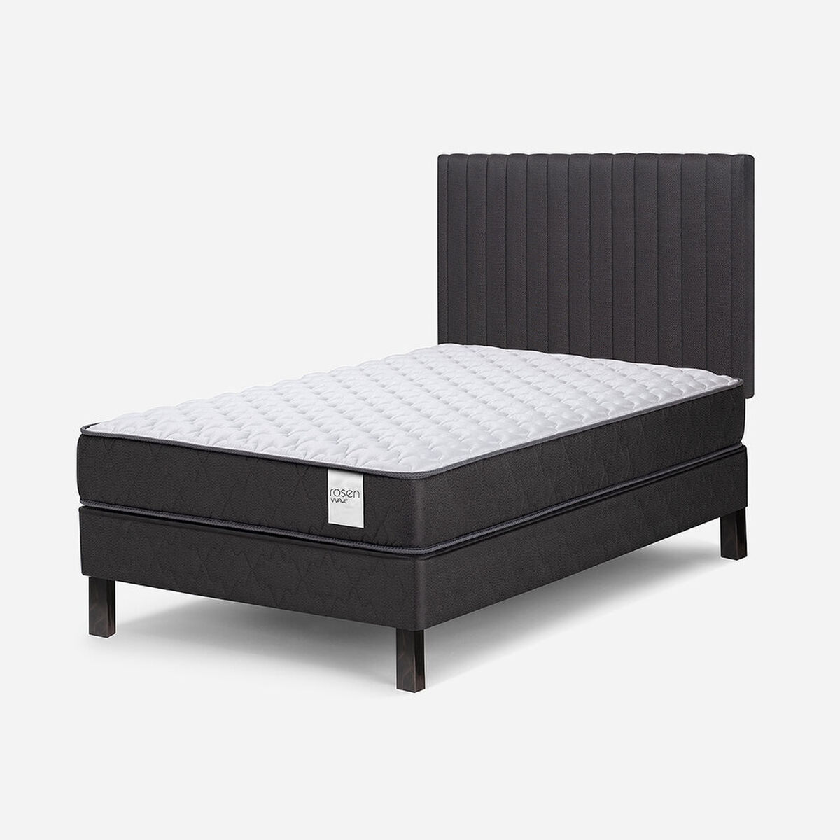 Cama Europea Rosen 1,5 Plazas Wave + Respaldo + Velador Lucio Grafito