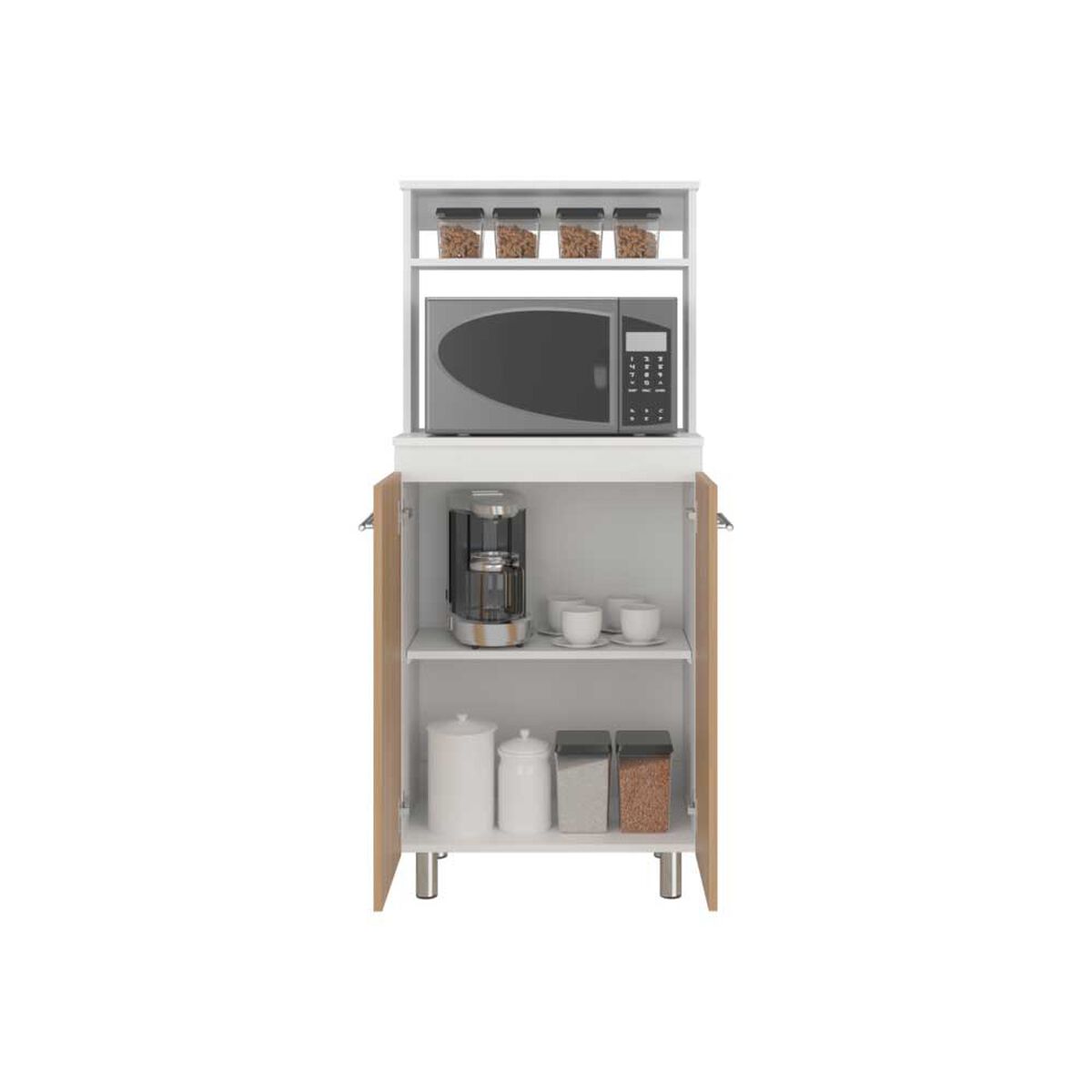 Mueble De Microondas Tuhome Sedona 2 P Blanco Y Fresno Europeo
