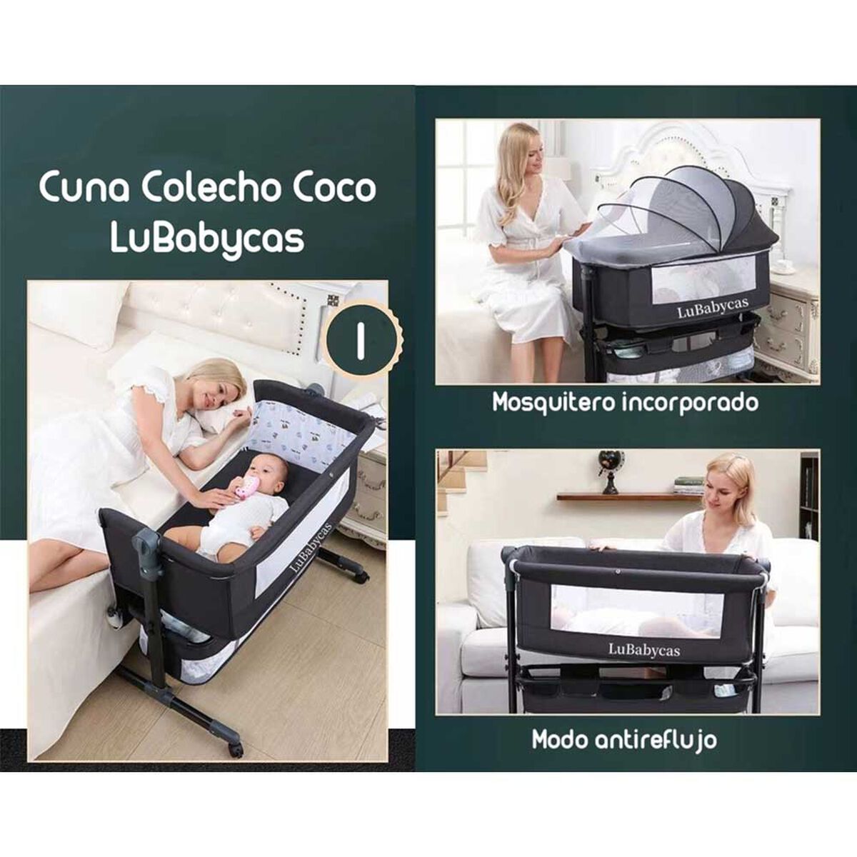 Cuna Colecho con Mudador y Accesorios Lubabycas Café