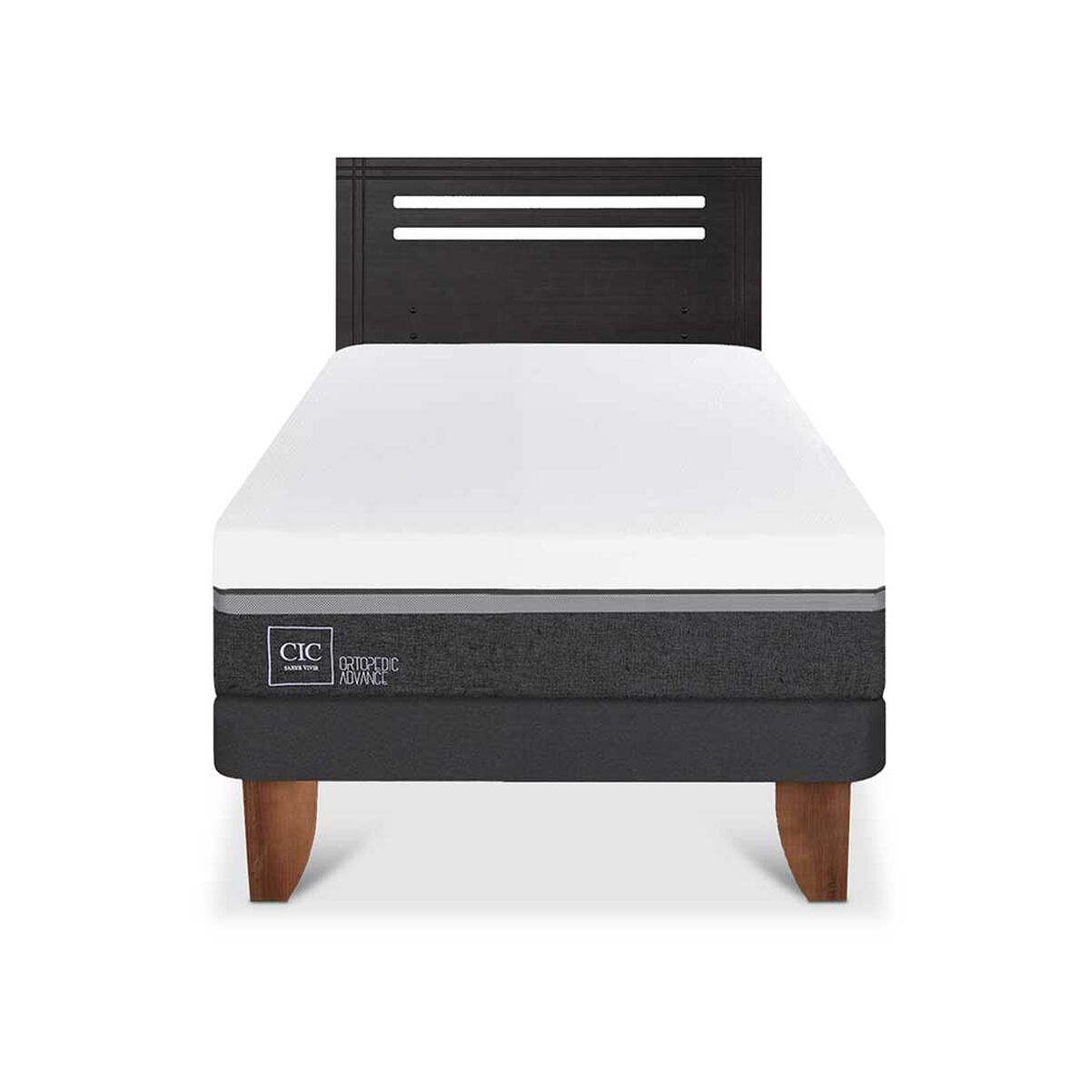 Cama Europea CIC 1,5 Plazas Ortopedic Advance + Respaldo Munich Negro