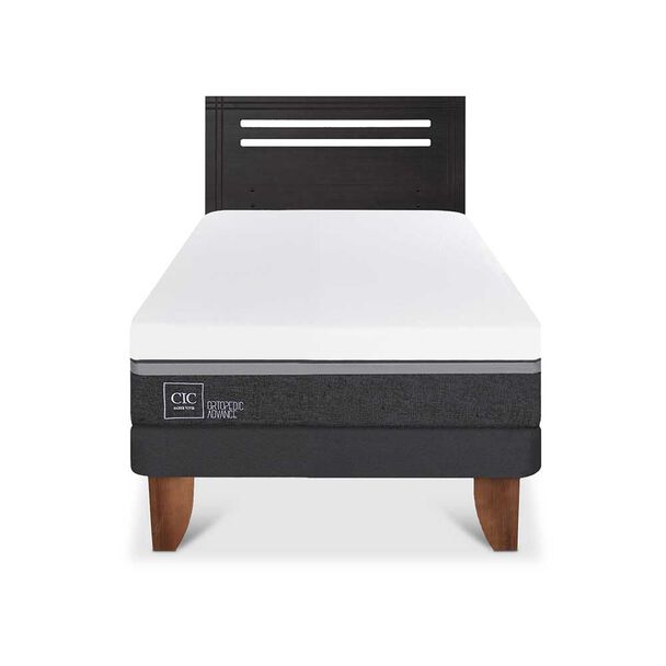Cama Europea CIC 1,5 Plazas Ortopedic Advance + Respaldo Munich Negro