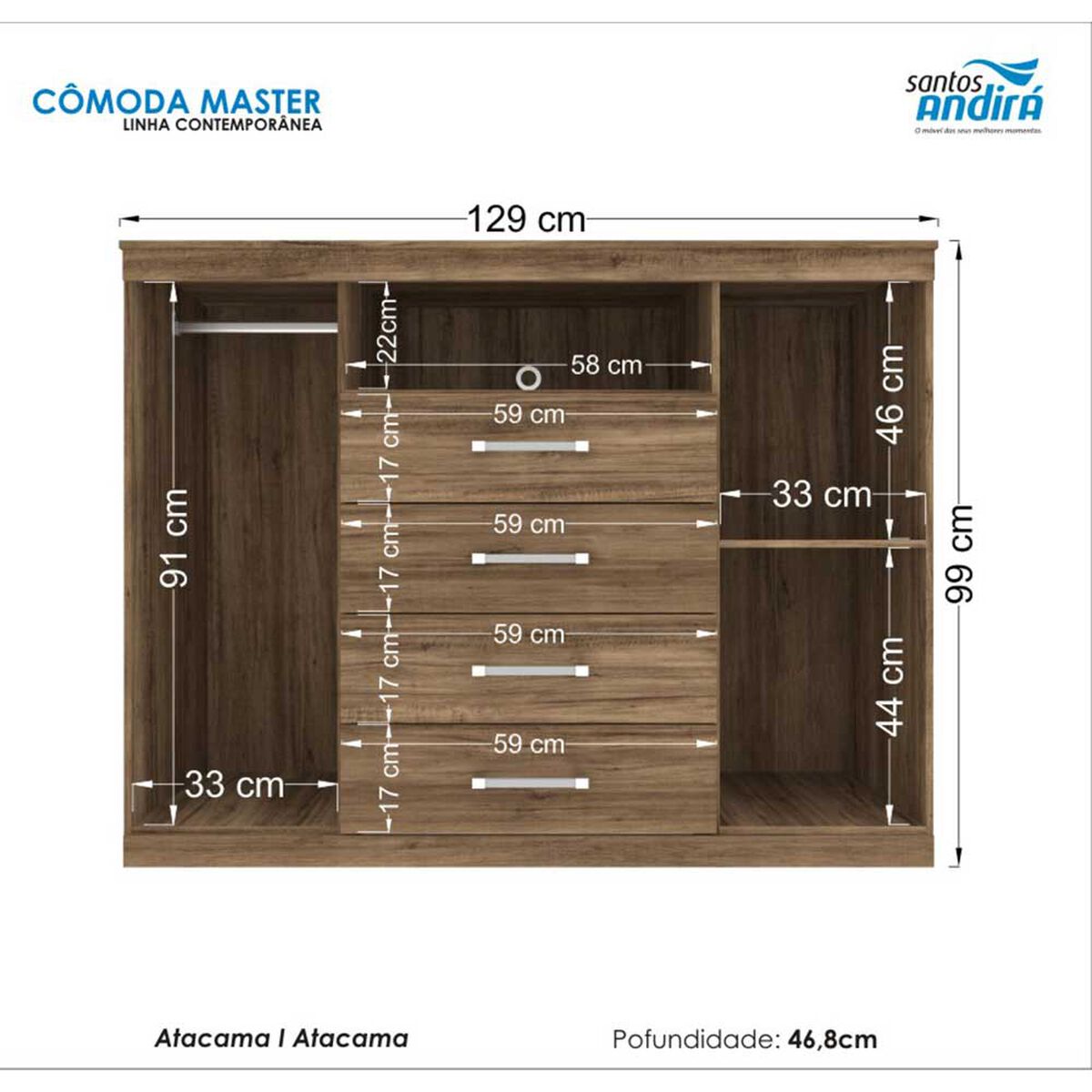 Cómoda Onessta Master 4 Cajones 2 Puertas Jatoba Grafito