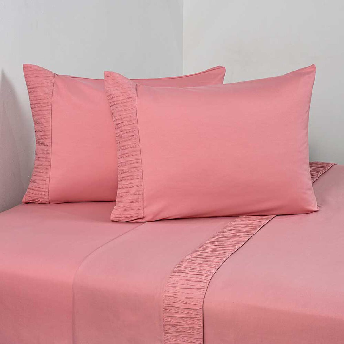 Juego de S&aacute;banas American Family 2 Plazas Plizada Rosa