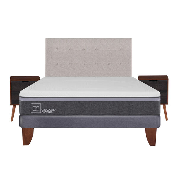 Cama Europea CIC 2 Plazas Ortopedic Advance + Respaldo + 2 Veladores Tigris