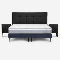 Cama Europea Rosen Base Dividida 2 Plazas Indie + Respaldo + 2 Veladores Issey Grafito