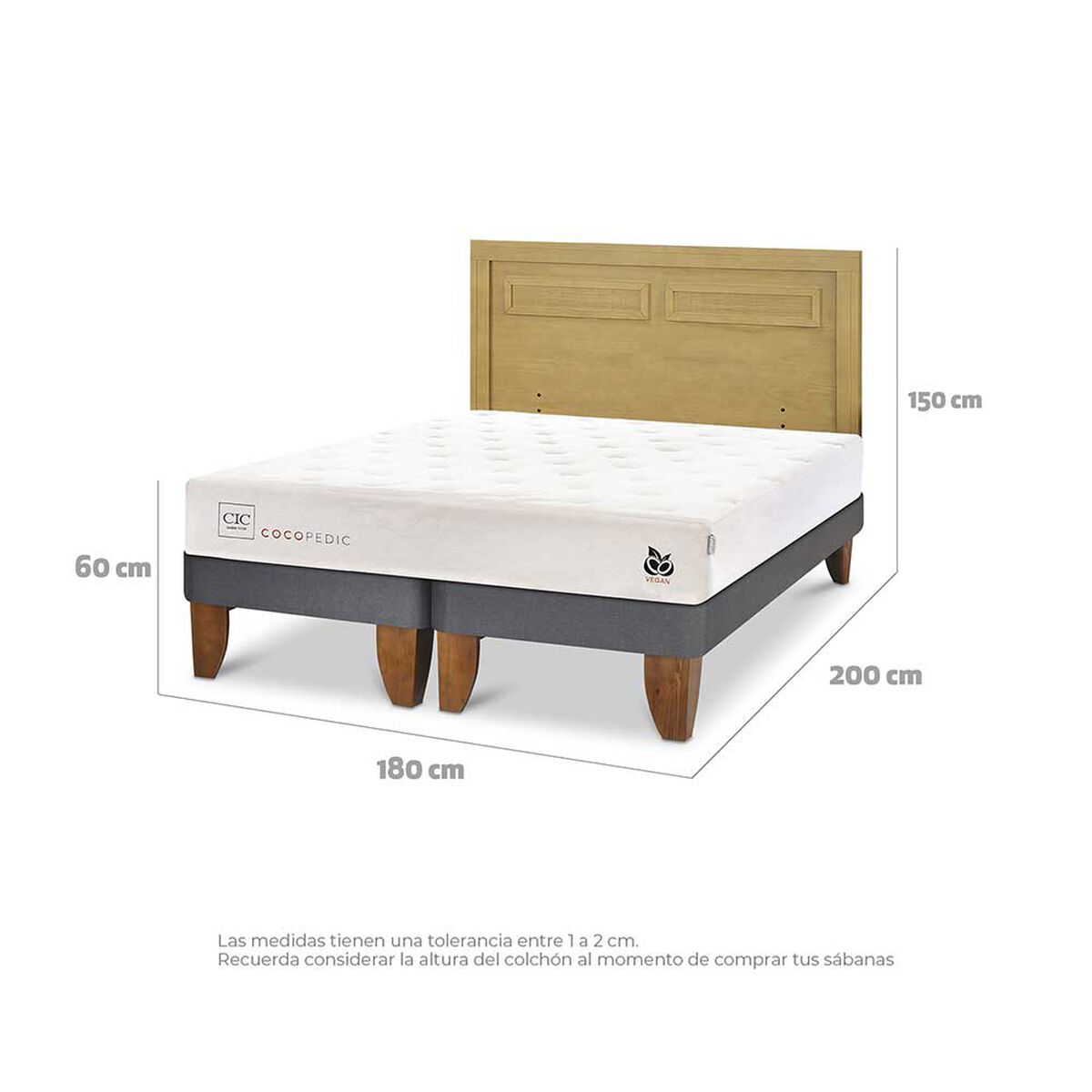 Cama Europea CIC Base Dividida King Cocopedic + Respaldo Milan Mostaza