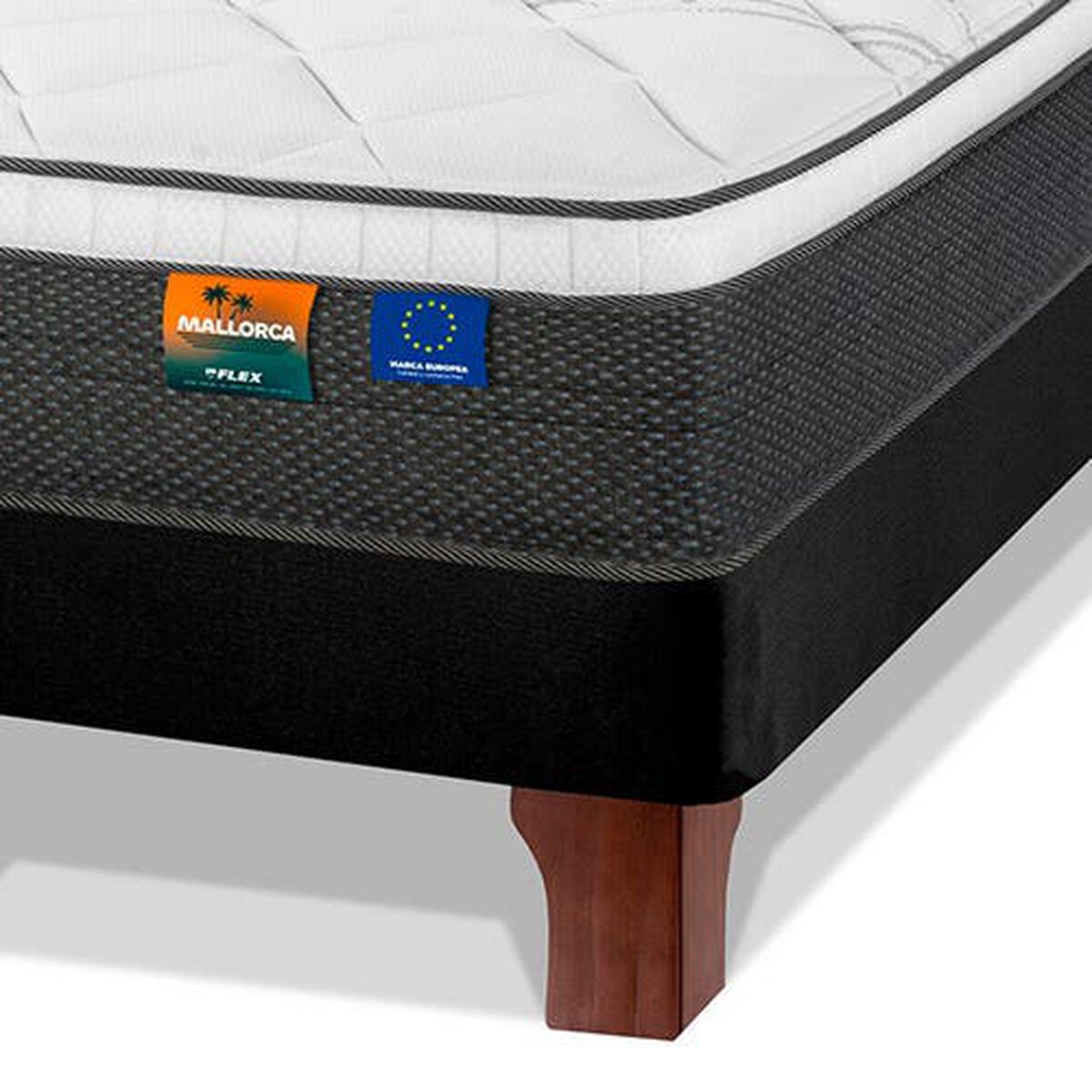 Cama Europea Flex Base Dividida 2 Plazas Mallorca + Respaldo Royal Negro