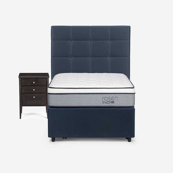 Diván Rosen 1,5 Plazas Indie + Respaldo + Velador Issey Azul
