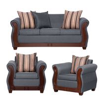 Juego de Living Ruzam Mobel Atenas Sofá 3 Cuerpos + Dos Sillones 1 Cuerpo Lino Gris