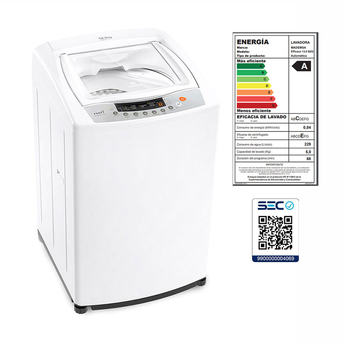 Lavadora Automática Mademsa Efficace 13.5BZG 13,5 kg