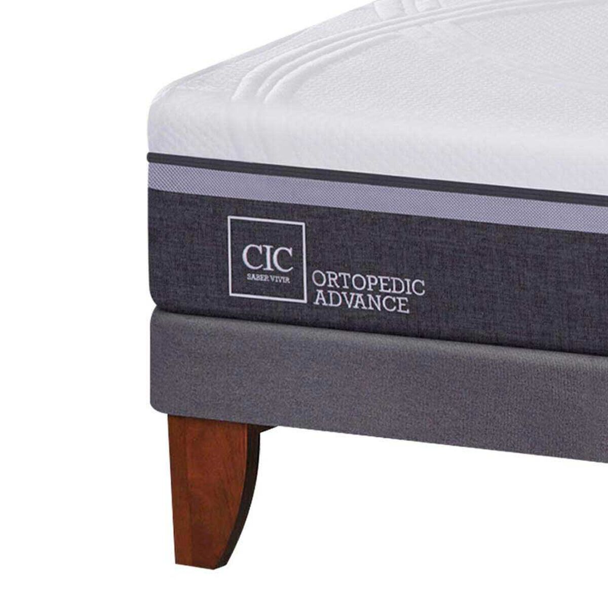 Cama Europea CIC 1,5 Plazas Ortopedic Advance + Respaldo + Velador Enio