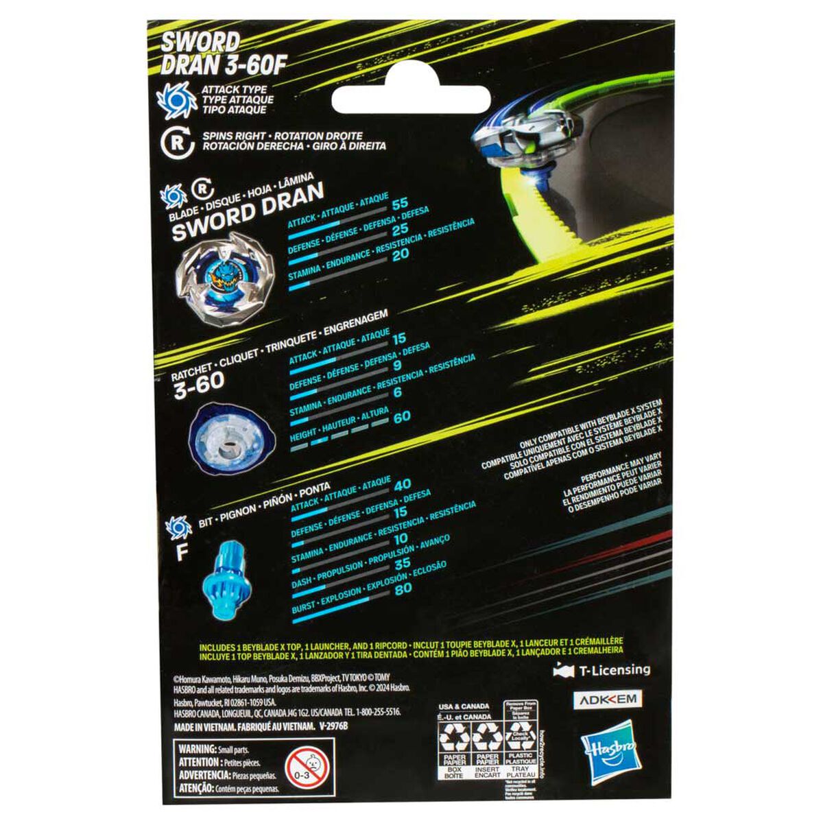 Trompo Beyblade X Kit Inicial Sword Dran 3-60F