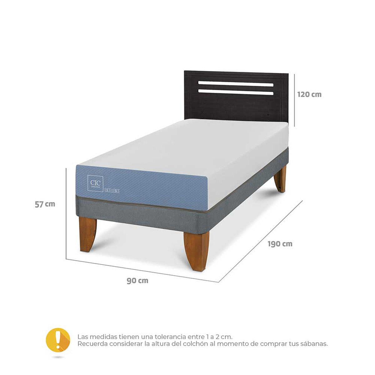 Cama Europea CIC 1 Plaza Excellence + Respaldo Munich Negro
