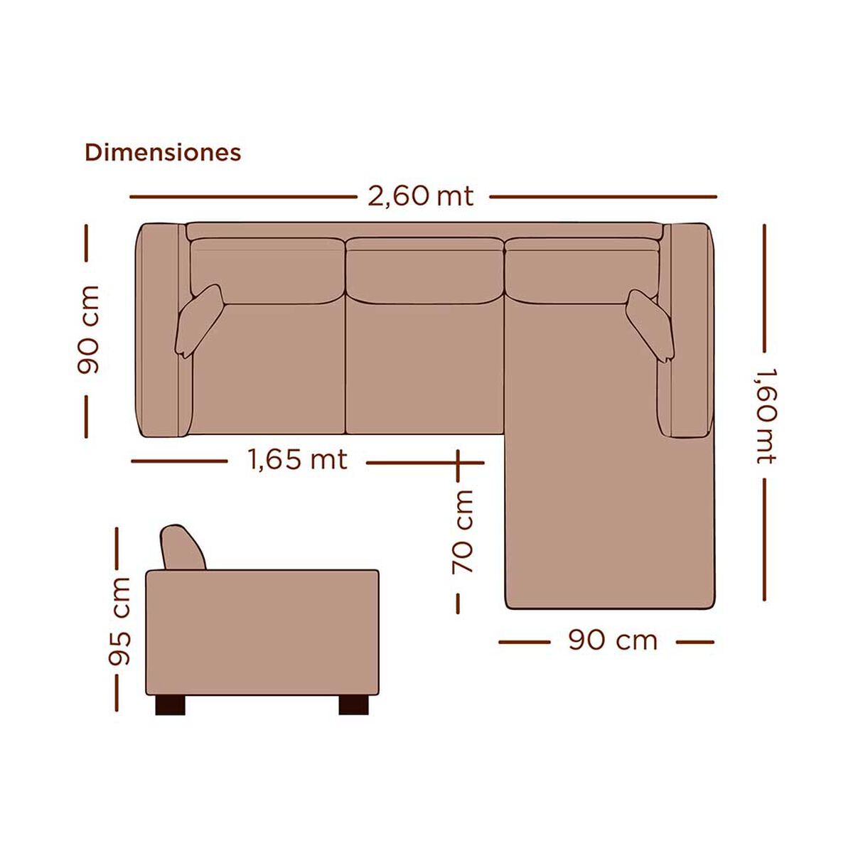 Sofá Seccional Living Factory Samy 4 Cuerpos Chocolate