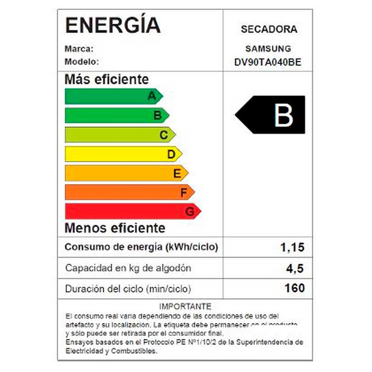 Secadora de Ropa Samsung DV90TA040BE/ZS 9 kg.