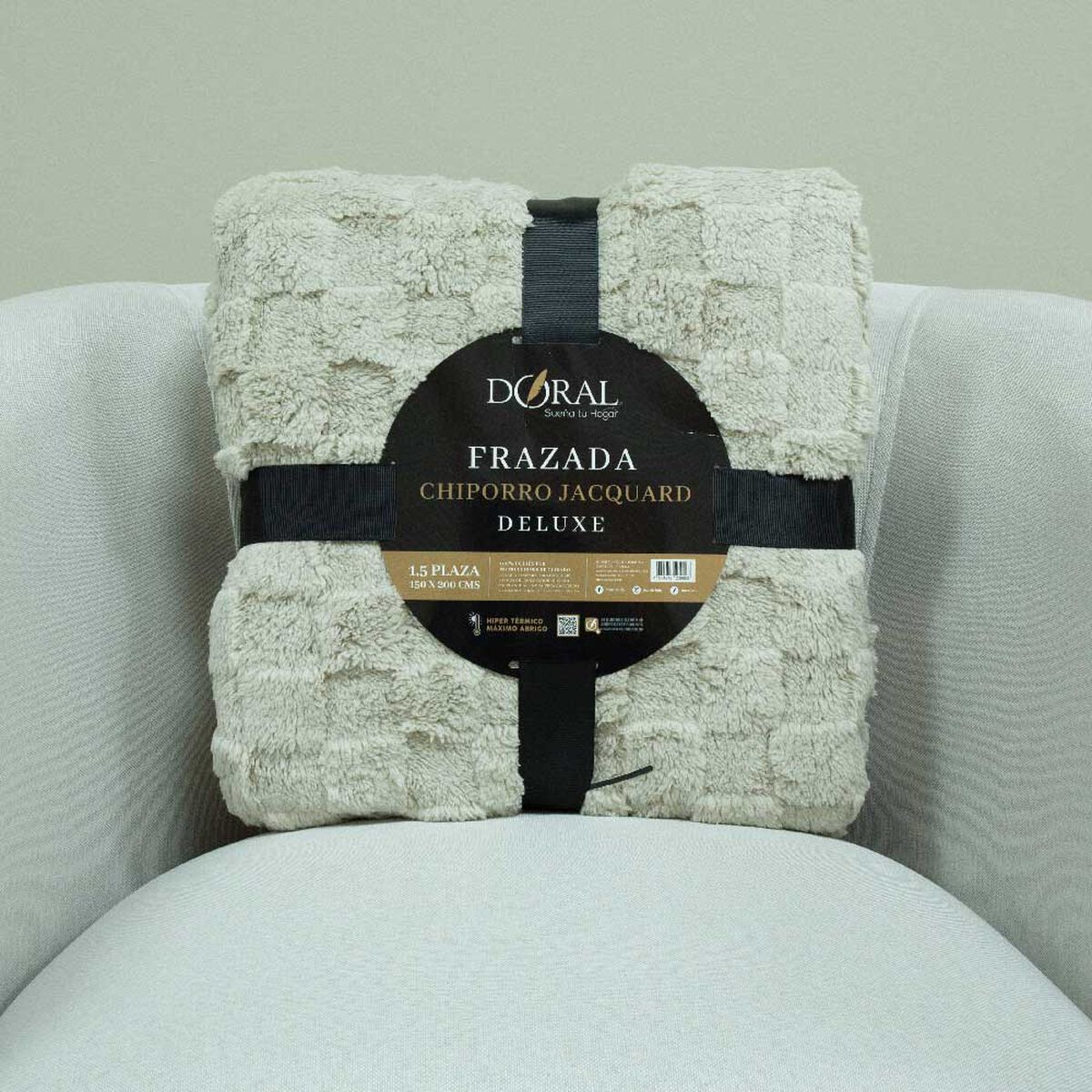 Frazada Doral 1,5 Plazas Chiporro Jacquard Liso Beige