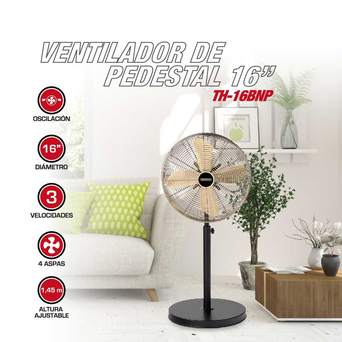 Ventilador de Pedestal Thomas TH-16BNP Bronce
