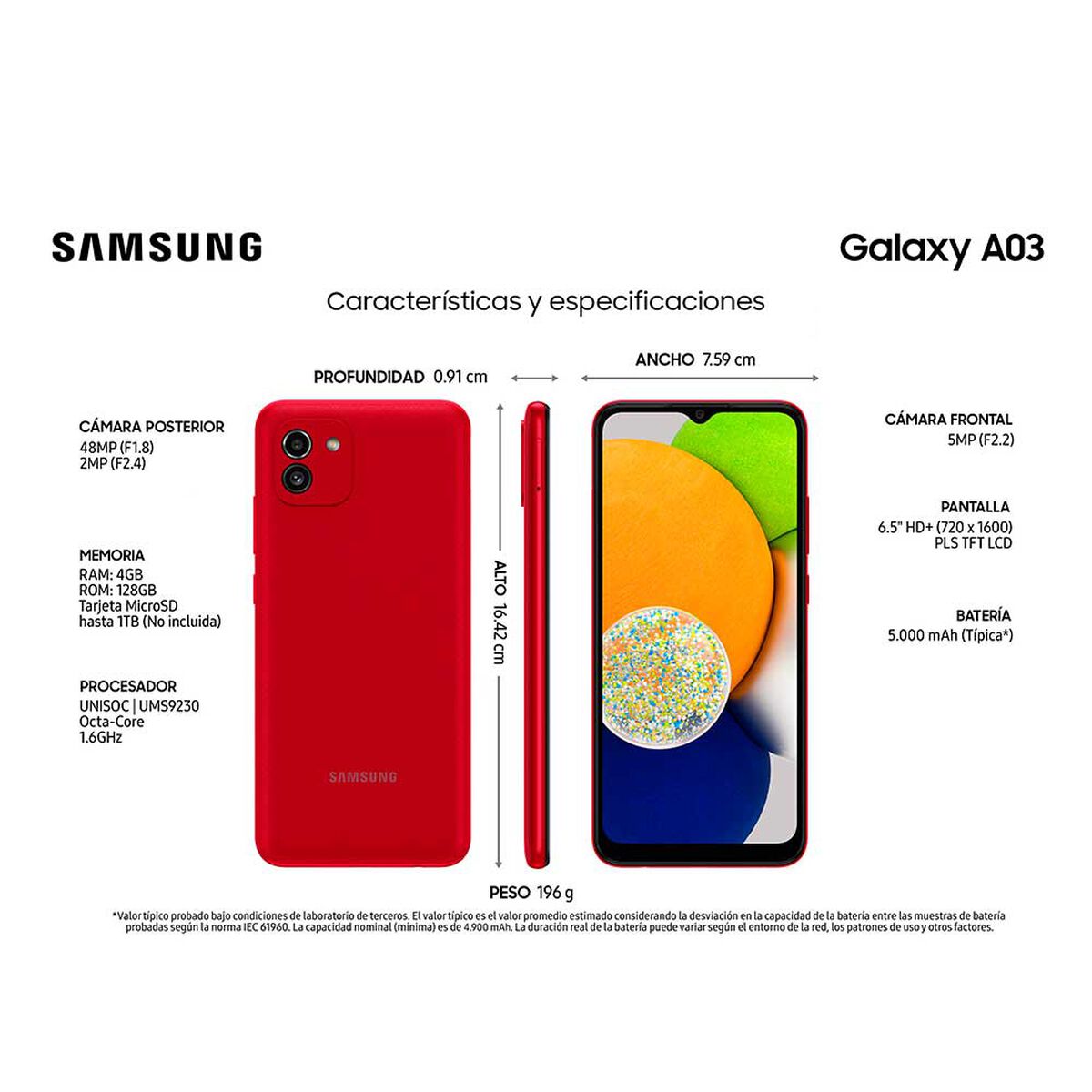 Celular Samsung Galaxy A03 128GB 6,5" Rojo Liberado