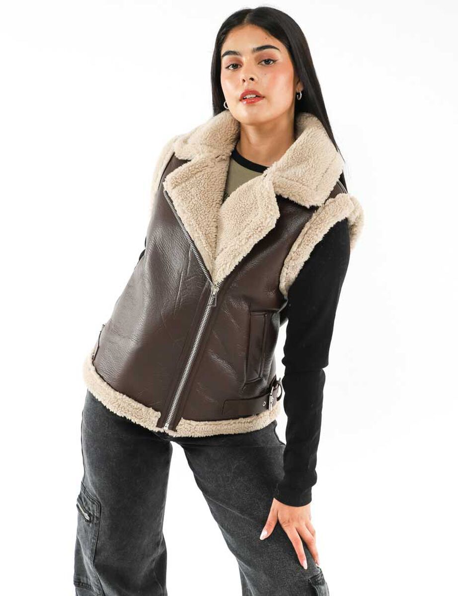 Chaqueta Aviadora Ecocuero Sin Mangas Mujer Icono
