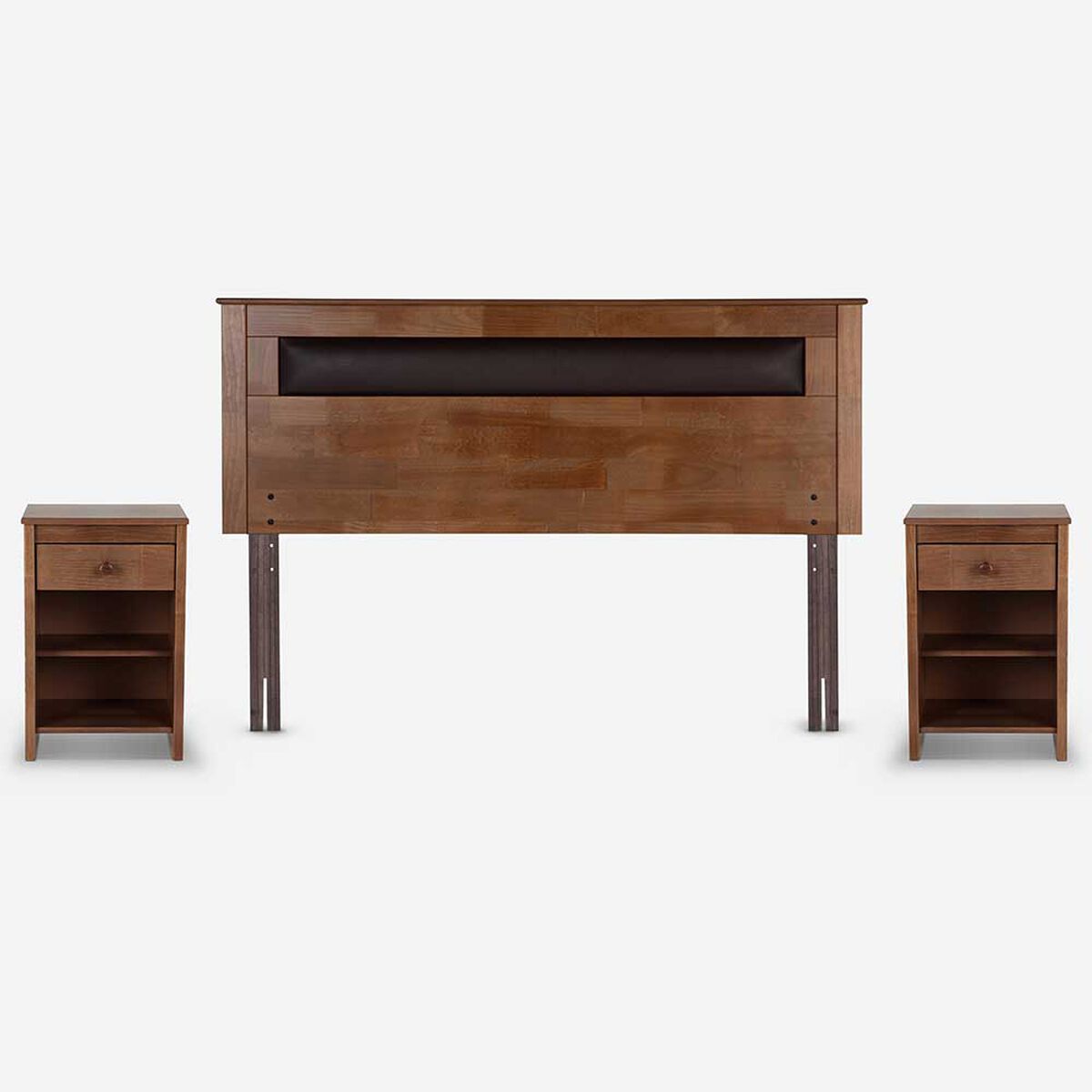 Cama Europea Rosen 2 Plazas Ergo T+ Respaldo +2 Veladores Ferrera + 2 Almohadas Light