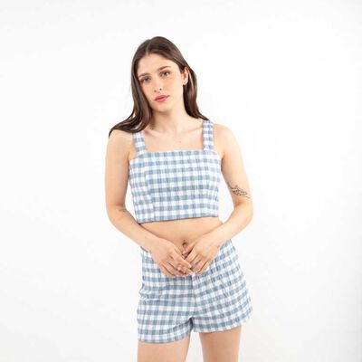 Polera Tartán Crop Sin Mangas Mujer Icono