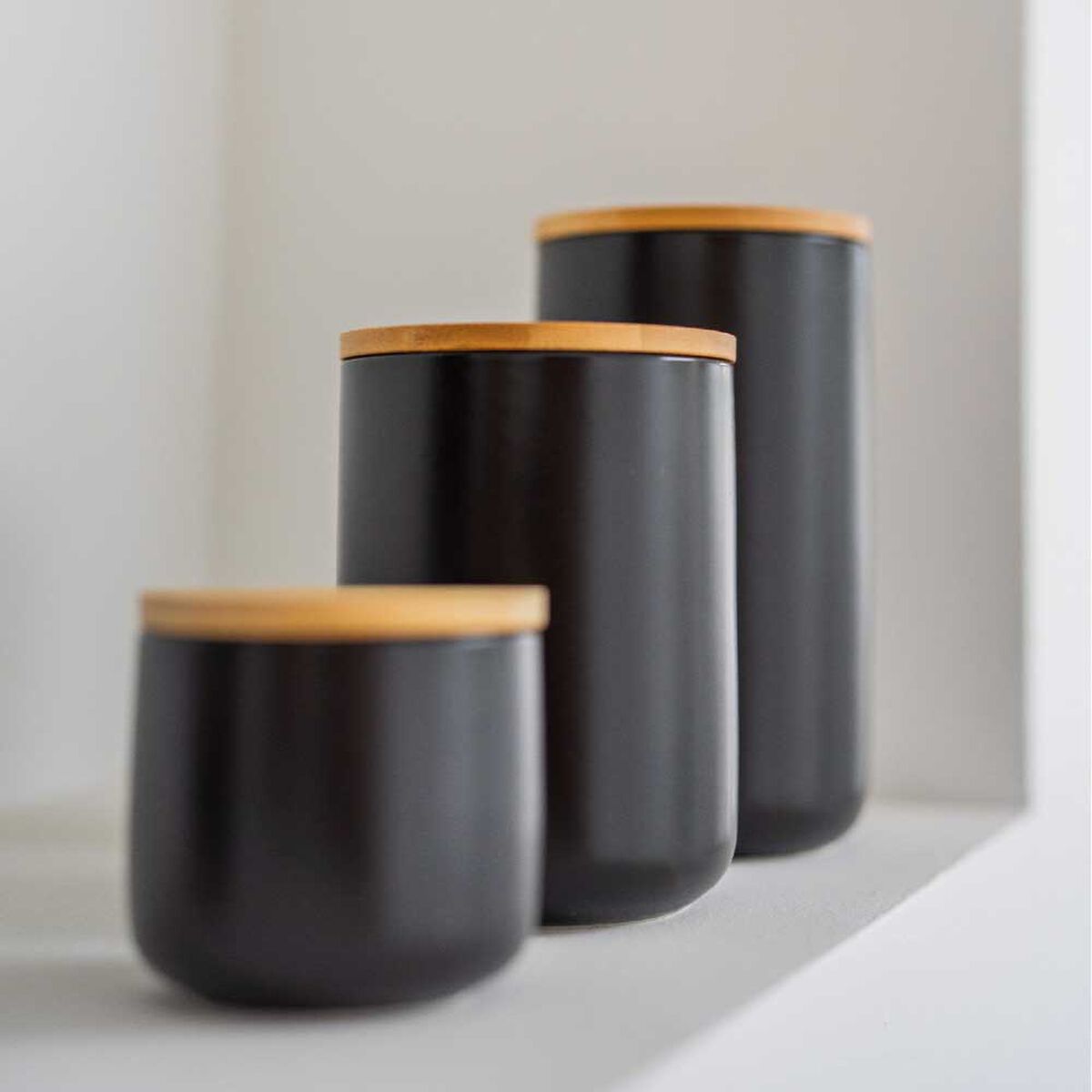 Pack 2 Contenedores de Alimento Simplit Cerámica Tapa Madera S Negro