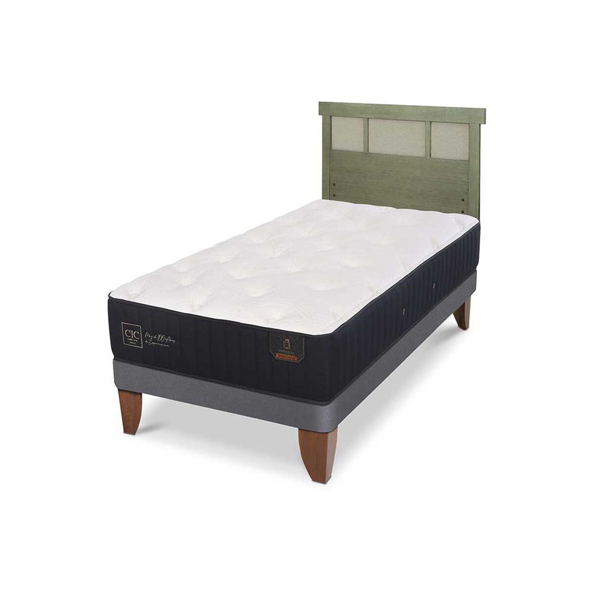 Cama Europea CIC 1,5 Plazas Premium + Respaldo Dublin Olivo