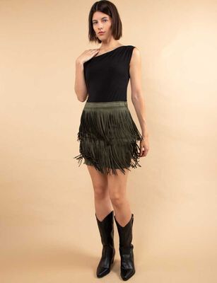 Imagen 2 del producto Falda Suede Mini Flecos Mujer Zibel Verde