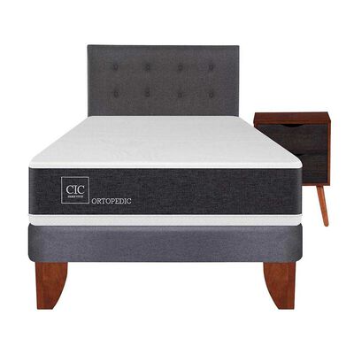 Cama Europea CIC 1,5 Plazas Ortopedic + Respaldo + Velador Eufrates
