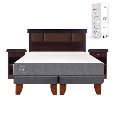 Cama Europea CIC Base Dividida 2 Plazas Smart + Respaldo + 2 Veladores Dublin Chocolate