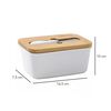 Set Mantequillero Cerámica Tapa Bamboo + Cuchillo 600 ml Simplit Blanco