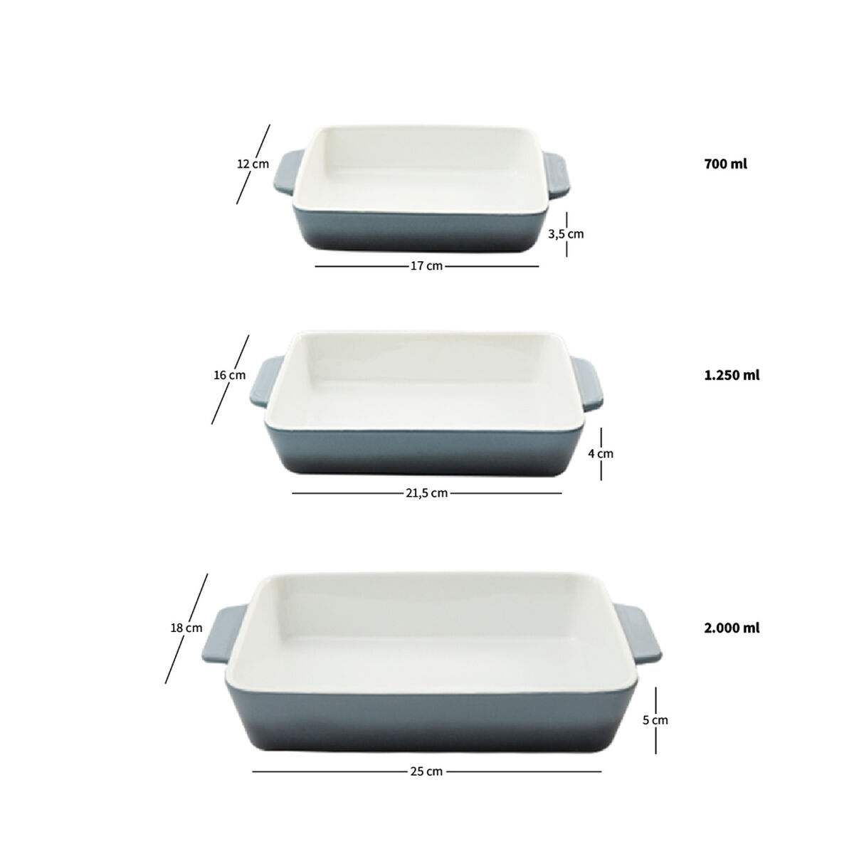 Set 3 Fuentes de Cerámica para Horno Gris Simplit