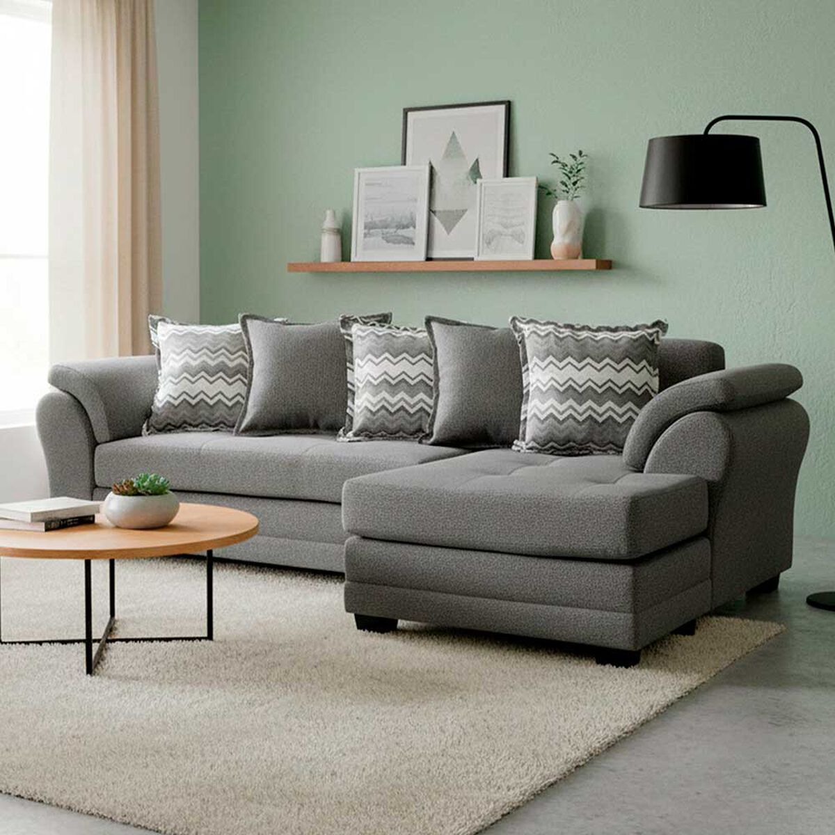 Sof&aacute; Seccional Derecho Living Factory Mustang 4 Cuerpos Gris