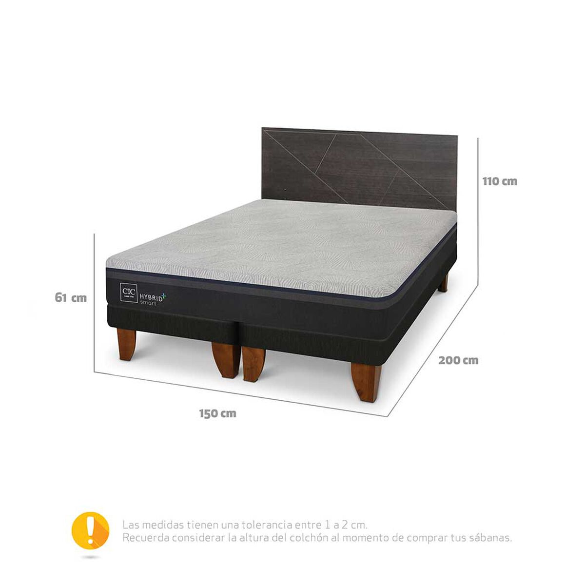 Cama Europea CIC Base Dividida 2 Plazas Hybrid Plus Infinity + Respaldo Villarrica