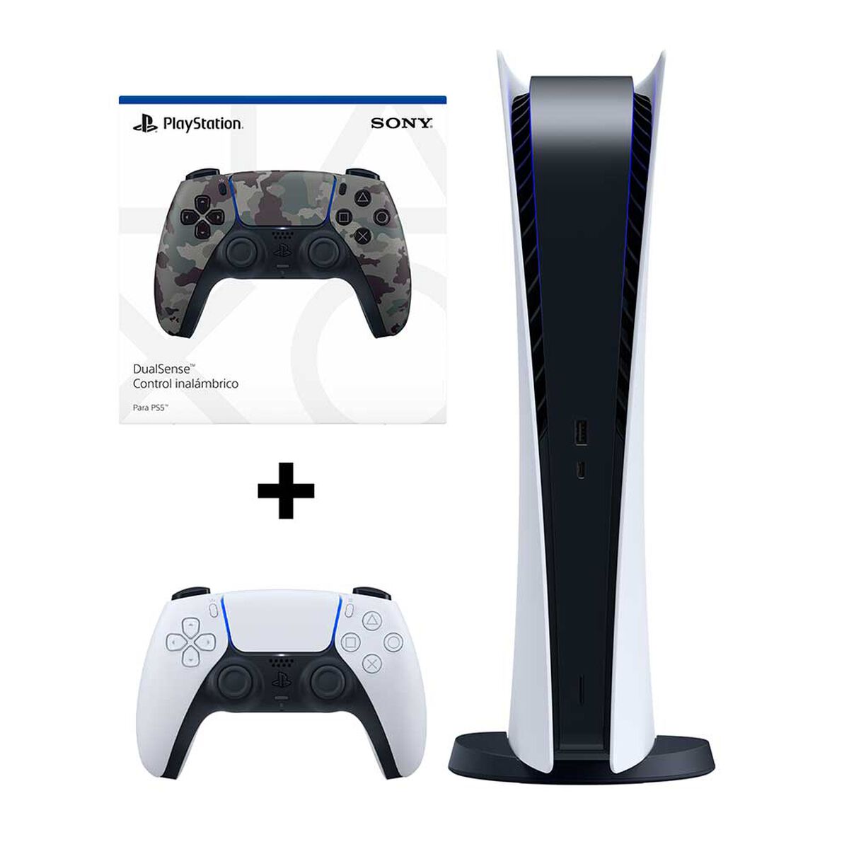 Combo Consola Sony PlayStation 5 Digital + Control Inal&aacute;mbrico DualSense Gray Camouflage
