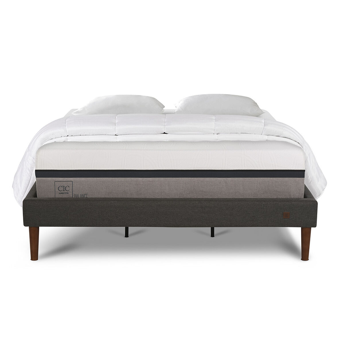 Cama Europea CIC Curve King Balance + Almohadas Viscoel&aacute;sticas + Plum&oacute;n