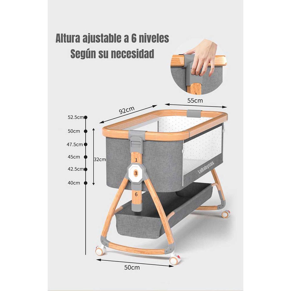 Cuna Colecho Mecedora 3 en 1 LuBabycas Rosada
