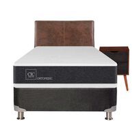 Box Spring CIC 1,5 Plazas New Ortopedic + Respaldo + Velador Baker