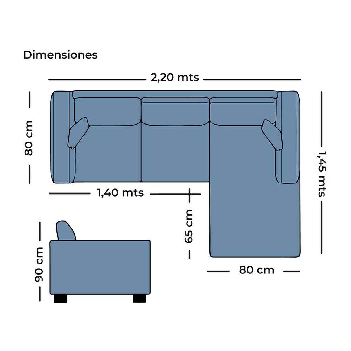 Sofá Seccional Derecho Living Factory Barcelo 3 Cuerpos Azul