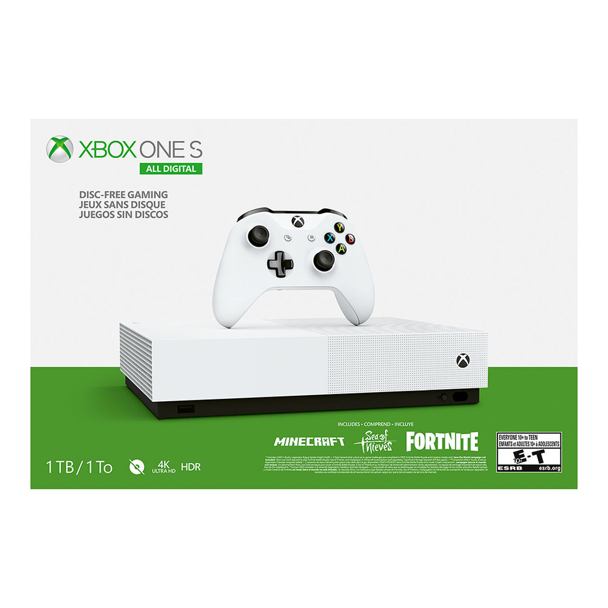 Consola Xbox One S 1TB Edición All-Digital + Juegos Minecraft, Sea Of Thieves y Fortnite
