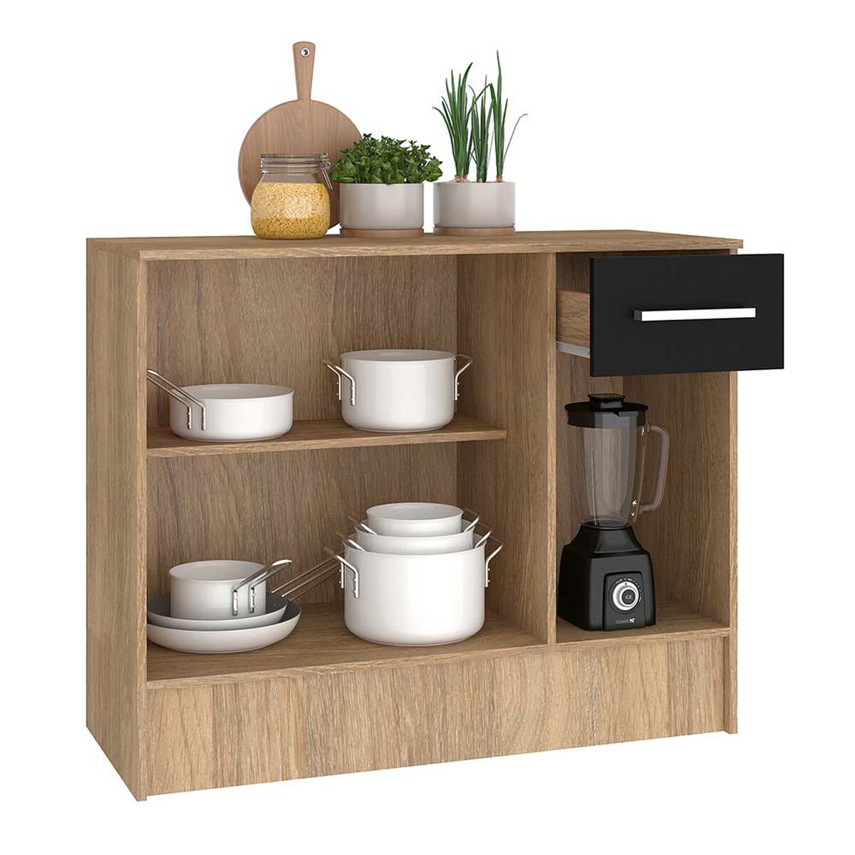 Mueble de Cocina Base Vekkahome Madri 1 Cajón 3 Puertas Negro Café