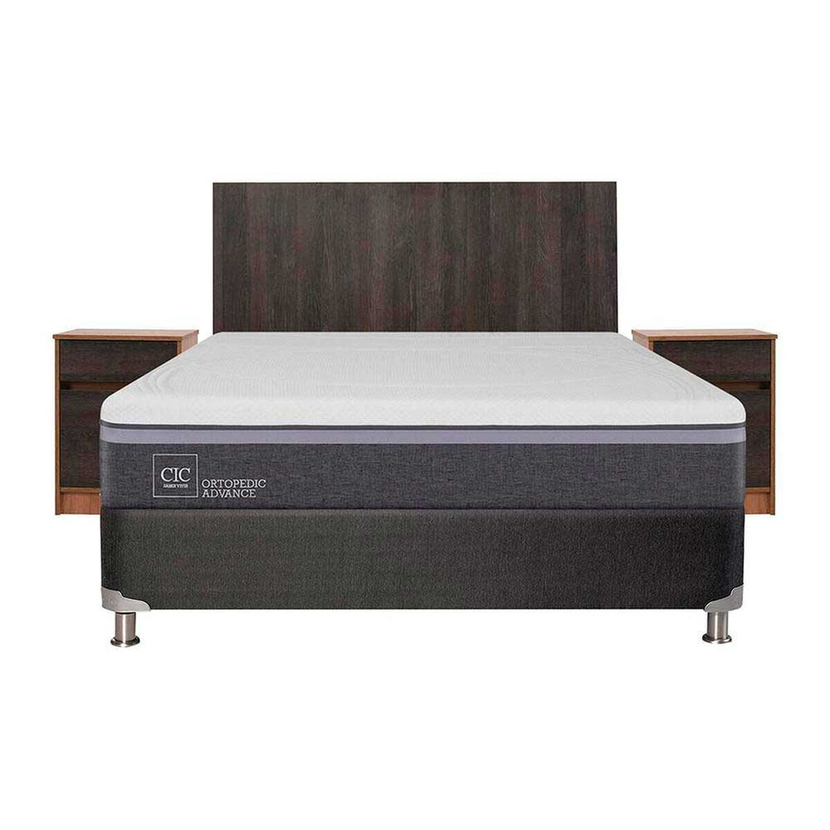 Box Spring CIC 2 Plazas Ortopedic Advance + Respaldo + 2 Veladores
